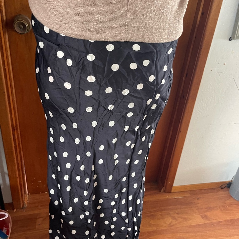 Elegant Black and White Polka Dot Maxi Skirt Silky Satin Dressy